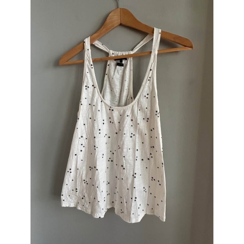 Miss Me Women's Flowy Racerback Tank Top Size S White Black Star Print